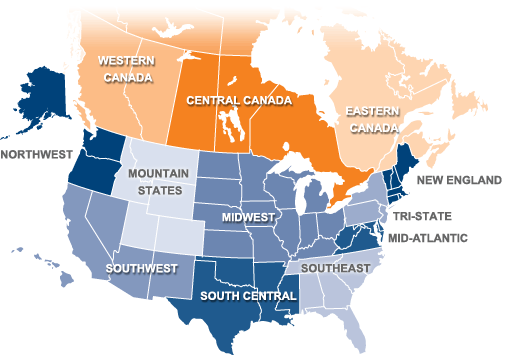 Map of the United States and Canada